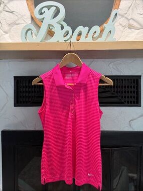 Nike Golf Women's Pink Striped Sleeveless Polo Tank Top